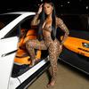 Women's Sexy Leopard Print Long Sleeve High Waist Jumpsuit