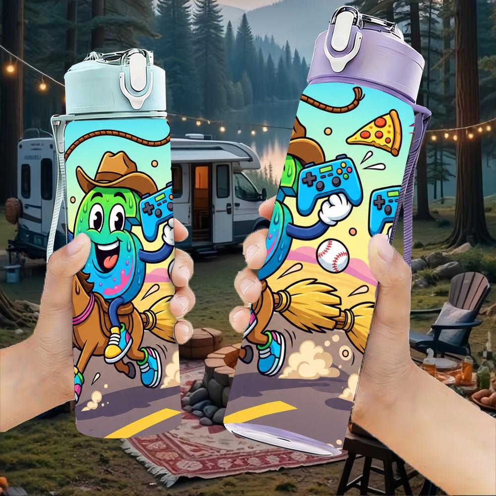 1PC Six Seven Street Cartoon Character Pattern 750ml Color Plastic Sports Water Bottle Leakproof Flip Straw Lid Suitable for Sports Office Home Use