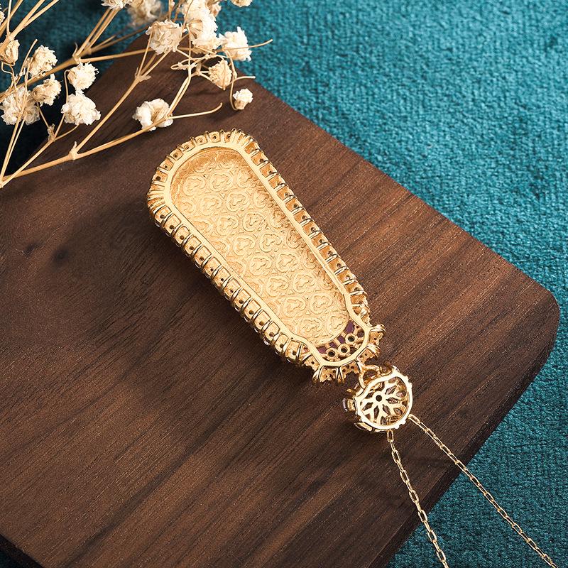 Collier Pendentif Amulette de Paix en Cuivre Doré Style Chinois Printemps/Été 2022 Agate Violette Naturelle