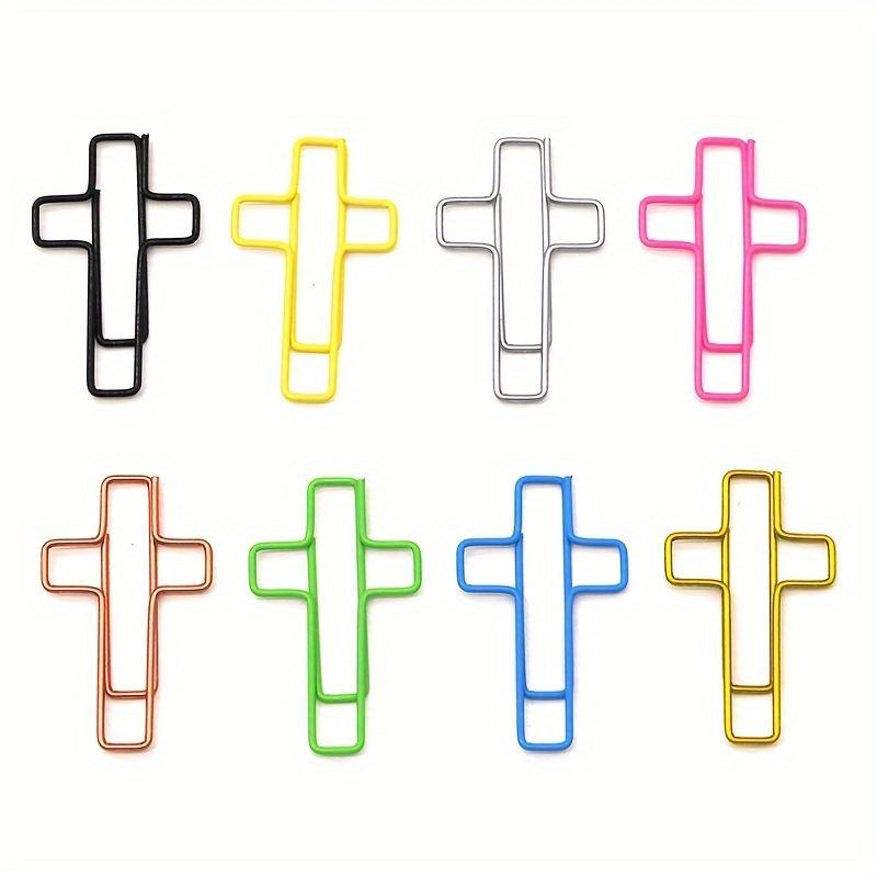 [20pcs Durable Metal Cross Clips] 20pcs Assorted Colors Metal Cross Paper Clips - Durable Steel Office Bookmarks & Document Organizers