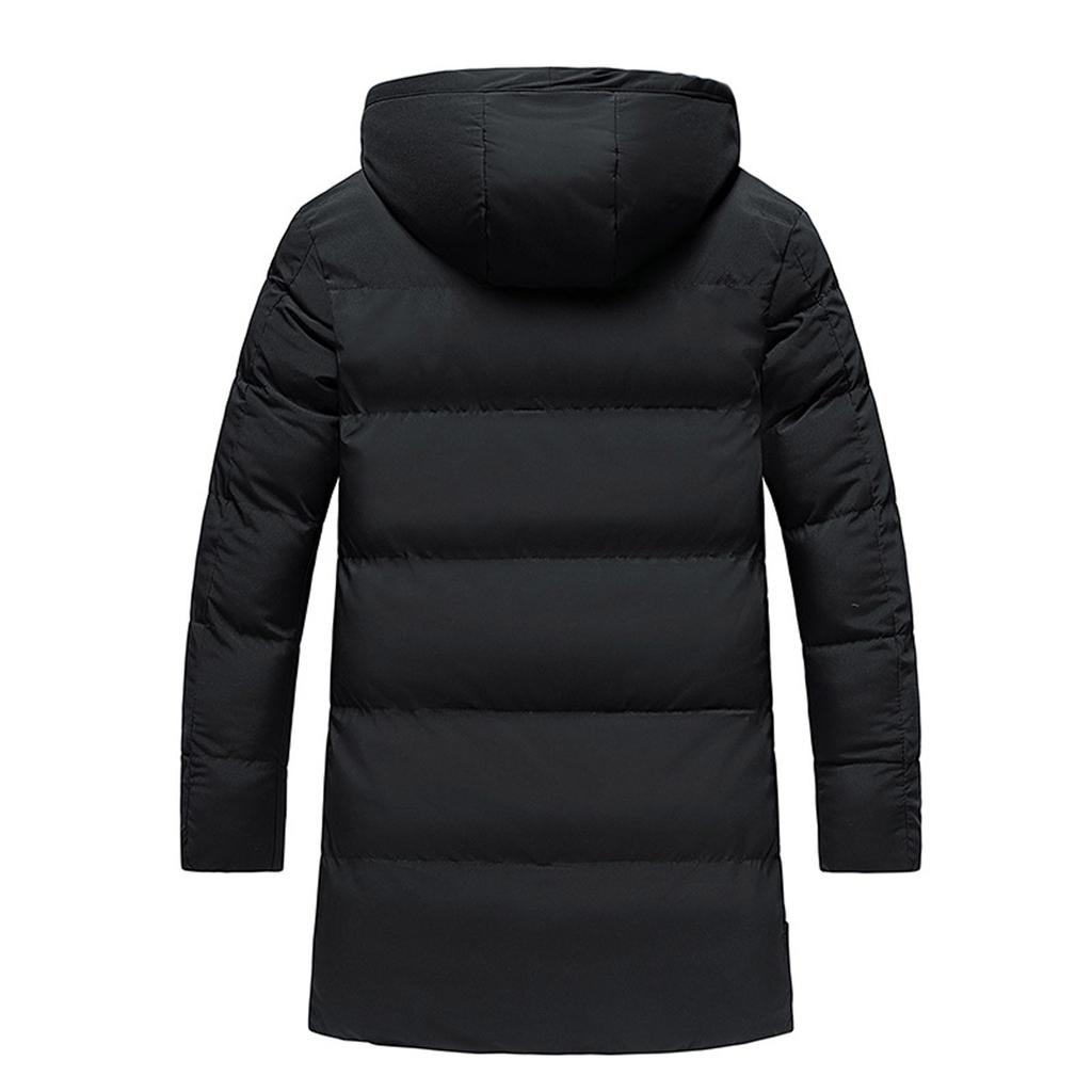 Men's Autumn Winter Zipper Warm Down Jacket Hooded Plush Solid Color  Cotton Coat