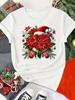 (Asian Size) Print Merry Christmas O-neck Women's Top New Year T Sweet Trend Cute Lovely Clothing Short Sleeve T-shirts Fashion Holiday Graphic Tee