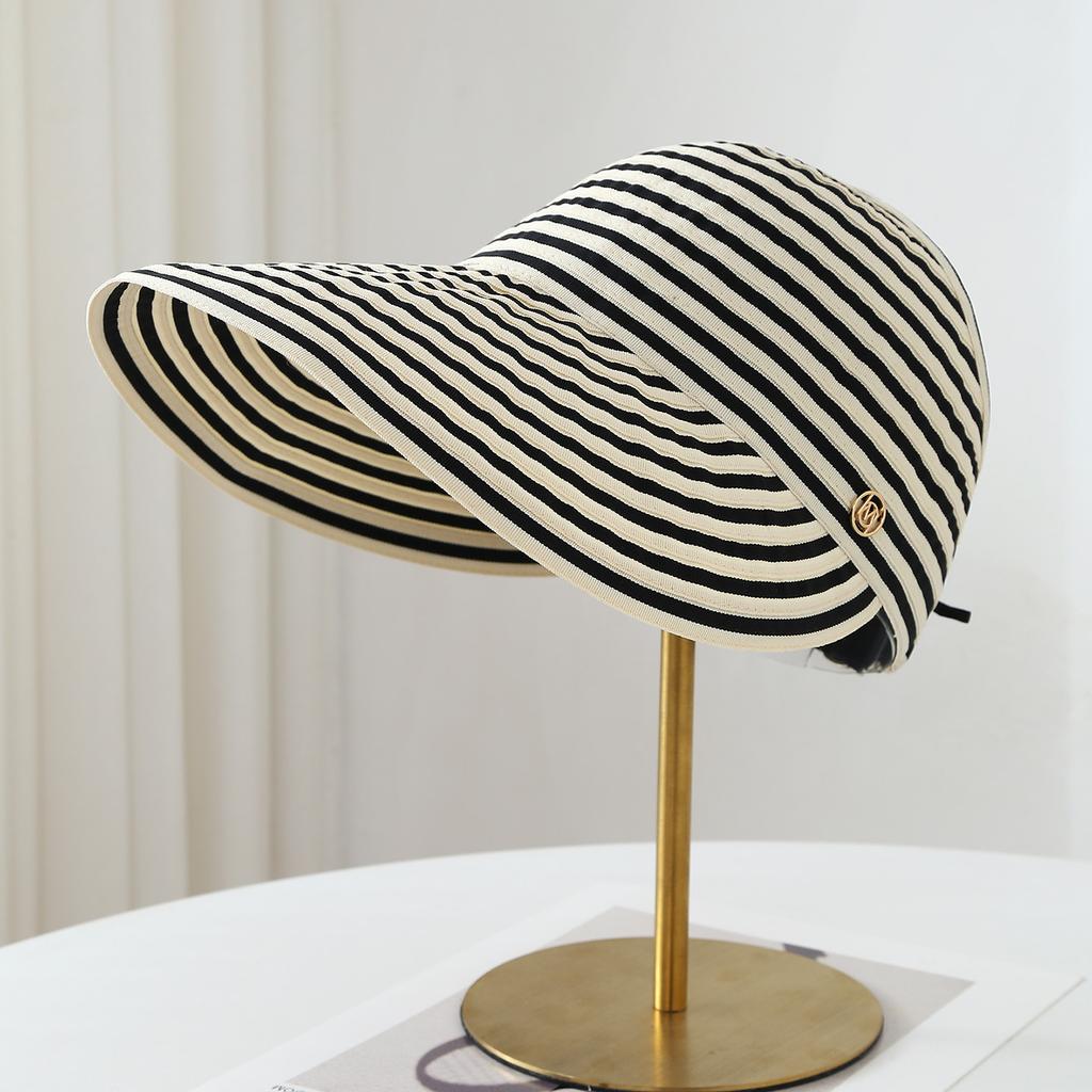 New empty top sun hat, large brim foldable contrasting stripes, sun hat, sun protection hat, empty top hat for women