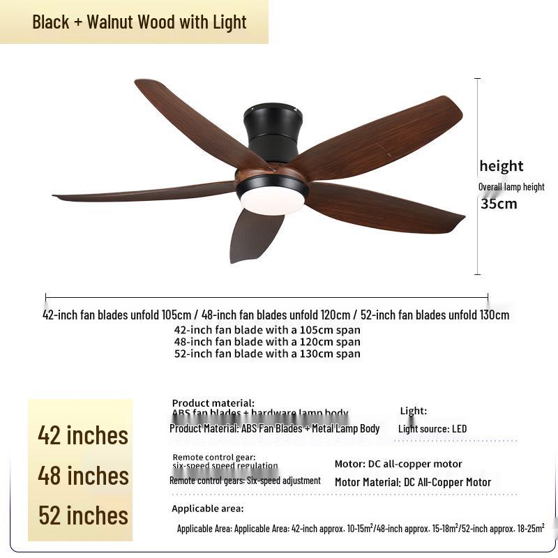 Minimalist Chinese-Style Silent Ceiling Fan with Light & Full Spectrum Eye Protection for Bedrooms & Restaurants