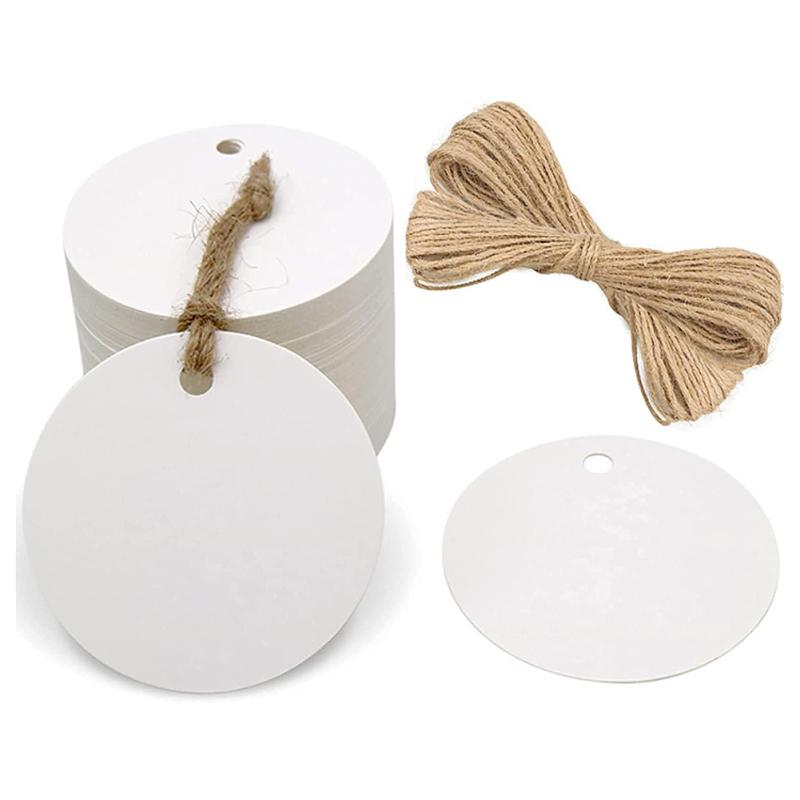100pcs 6cm Round Kraft Tags Universal Diy Blank Tags With 20m Jute Twine For Wedding Birthday