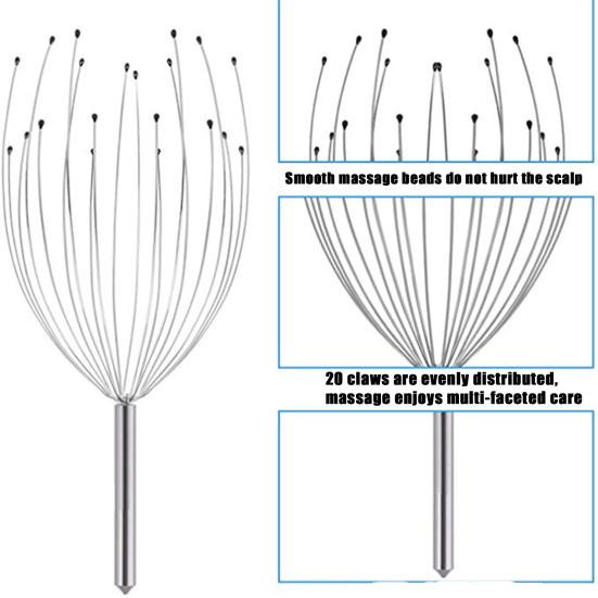 Head Claw 20 Fingers Skin Massage Stainless Steel Octopus Head Body Scalp Neck Equipment Massager for Unisex