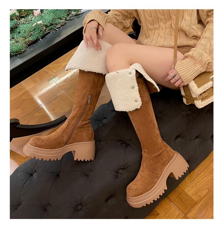 Over-knee boots retro two-wear leather boots autumn and winter new velvet thickened western boots tall knight boots