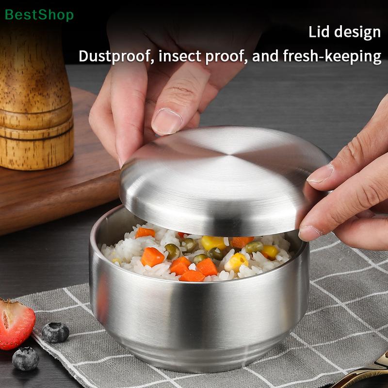 Stainless Steel Korean Style Food Storage Bowl For Rice, Snacks & Meal Prep,Double-layer Thick Durable