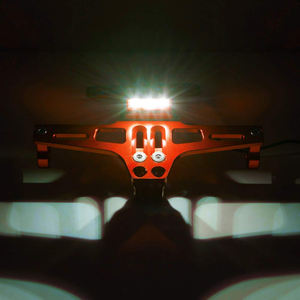 Karun Universal Motorcycle LED Light Rear License Plate Holder Adjustable Fender Eliminator Bracket for Yamaha for Kawasaki Ducati (Orange)