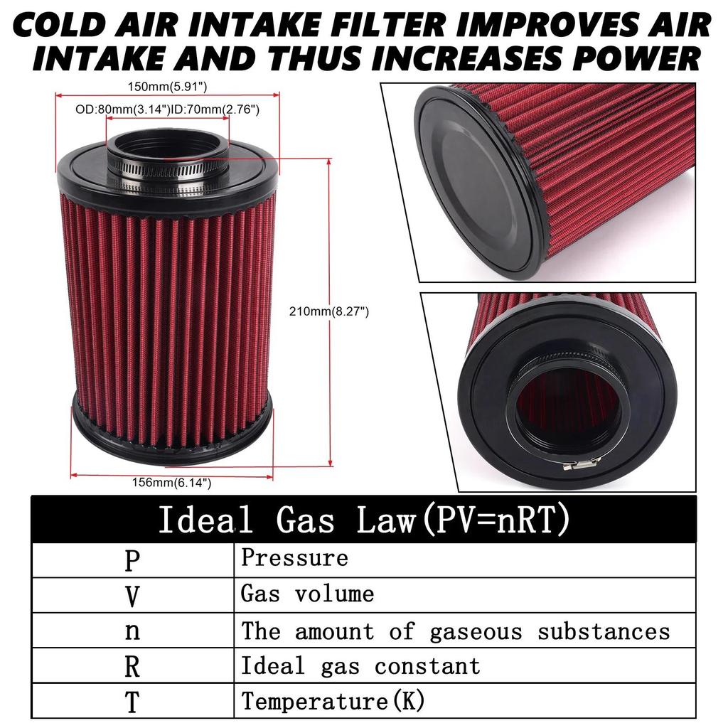 70MM Filtr Dolotu Powietrza Samochodowego o Wysokim Przepływie E-2993 Filtr Powietrza Dolotu Zimnego Powietrza Do Ford Focus Escape MKC E-2993