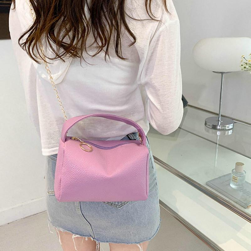Crossbody Bag Space-Saving Large Capacity Zipper Closure Portable Handle Detachable Shoulder Strap Decorate Square Women Chain Shoulder Bag