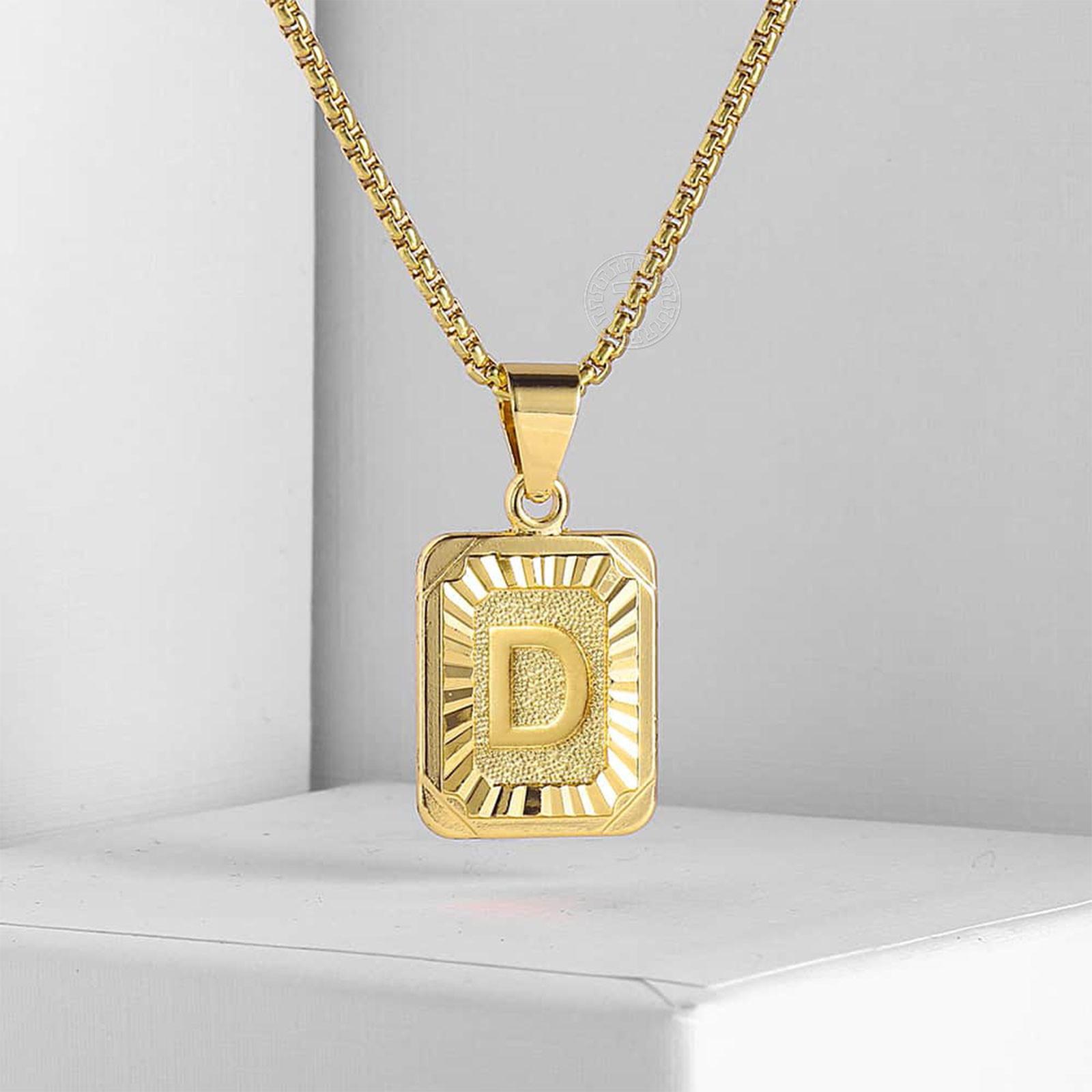 Damen Herren Gold gefüllt Initial Halskette Buchstabe Anhänger Box Kette Unisex 22 Zoll One Size gray