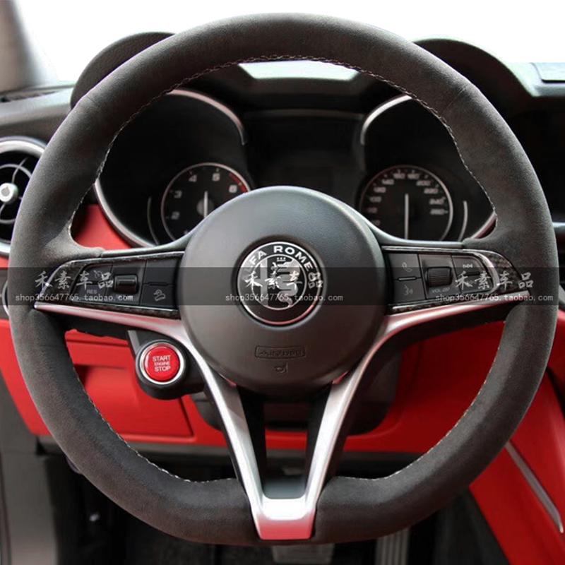 IMKC9 DIY Hand sewn Braid Black non-slip suede Car Steering Wheel Cover For Alfa Romeo Giulia Stelvio Giulietta Automotive Interior