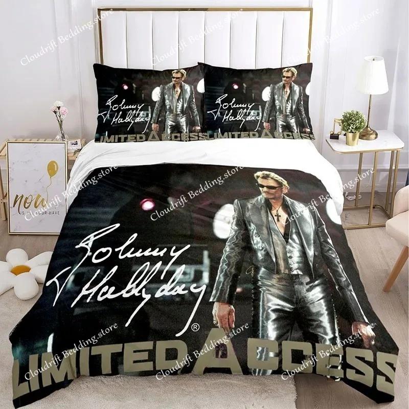 Bettbezug Rock Star Johnny Hallyday 3D Exquisiter Digitaldruck Bettwäsche-Set Bettdecke Bett Jugend Heimdeko Erwachsener Jungen Geschenk