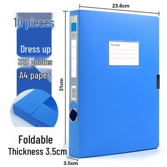 Set of 10 Foldable Plastic A4 Archive Boxes for Documents - Sizes 2cm, 3.5cm, 5.5cm, 7.5cm.