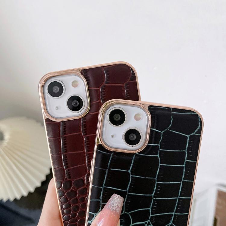 For iPhone 13 Pro Max Crocodile Texture Genuine Leather Nano Electroplating Phone Case