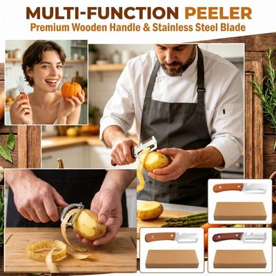 Multifunktionsschäler aus Edelstahl mit verdicktem Holzgriff für den Küchengebrauch Gemüse- und Obstschälwerkzeug Langlebiges Design