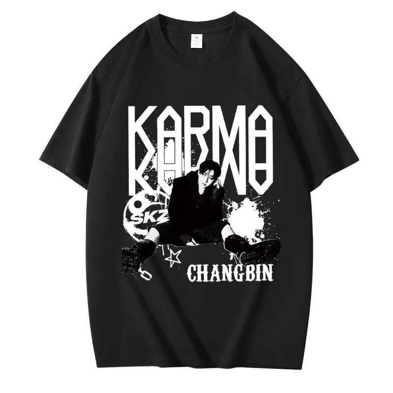 KPOP Das 4. Album KARMA T-Shirt CHANGBIN HYUNJIN FELIX Koreanische Mode Sommer Baumwolle Hip Hop T-Shirt Harajuku Oberteile Streetwear