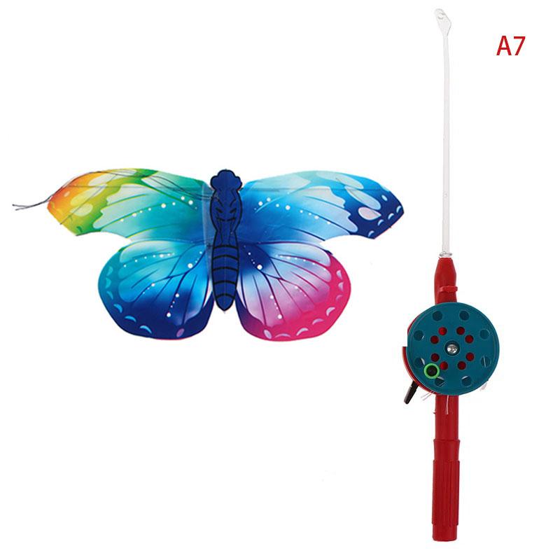 Mini Fishing Rod Kite For Kids Vivid Butterfly Swallow Parrot Easy To Fly Family In Spring Outdoor Fun Sports Toys Kites