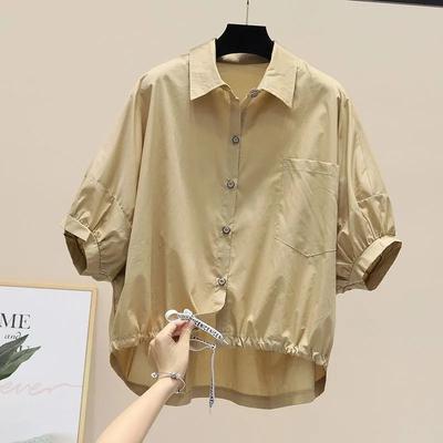 Summer Loose-Fit Casual Women's Shirt Top Batwing Sleeve Waist-Fitted Short Sleeves Female Style Clothing
