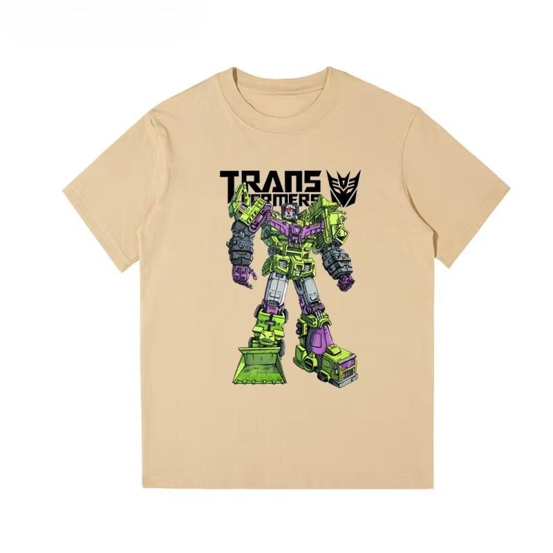2026 Summer Transformers Pattern Pure Cotton Printed TShirt Childrens Loose and Breathable Casual Wear