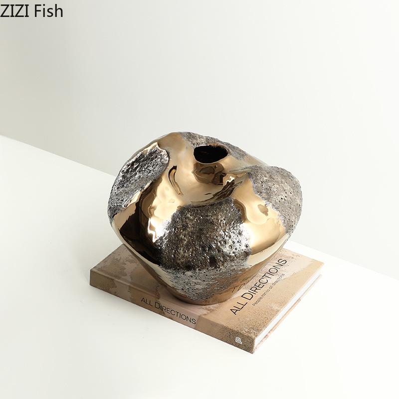 Bumpy and Uneven Ceramic Vase Table Decoration Artificial Flower Decorative Flowers Arrangement Gold-plated Vases Modern Decor
