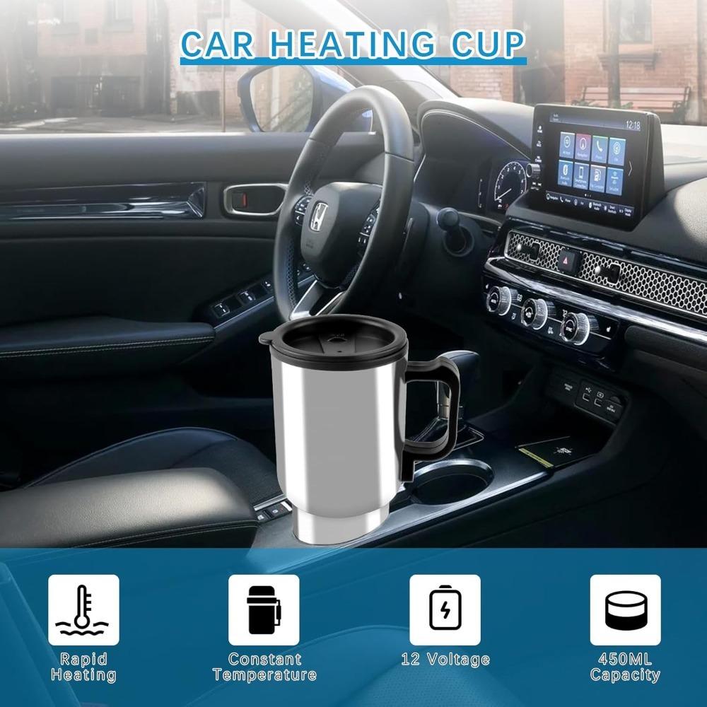 12V Car Electric Kettle 450ml Heating Cup Stainless Steel Travel Coffee Cup Double Layer Vacuum Insulation Travel Kettle
