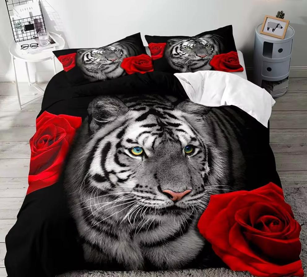 

3PCS Lion King & Queen Bedding Set, African Safari Animal Black Bedding, Comforter Cover, Bedroom Decor for Couples Full Size EU Single 135x200cm