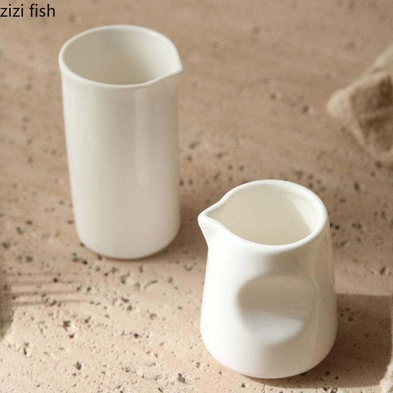 Needle Nosed Cups White Ceramic Milk Jar Coffee Milks Cup Milk Jug Sauce Pot Sauce Cup Coffeeware Milks Pot Seasoning Pots