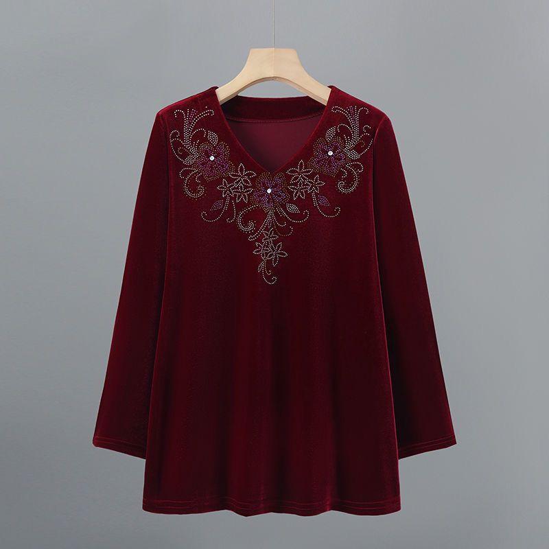 

Весна Осень Женская Плюс Размер Бархатная Блузка Свободная Вышитая С Длинным Рукавом Пуловер Блузка 6xl бордовый