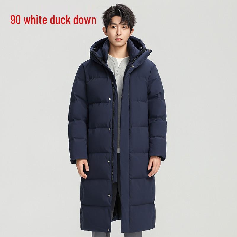 

Men s Trendy Winter Long Hooded Down Jacket, Over-the-Knee, White Duck Filling, Unisex Outdoor Warmth Coat. S