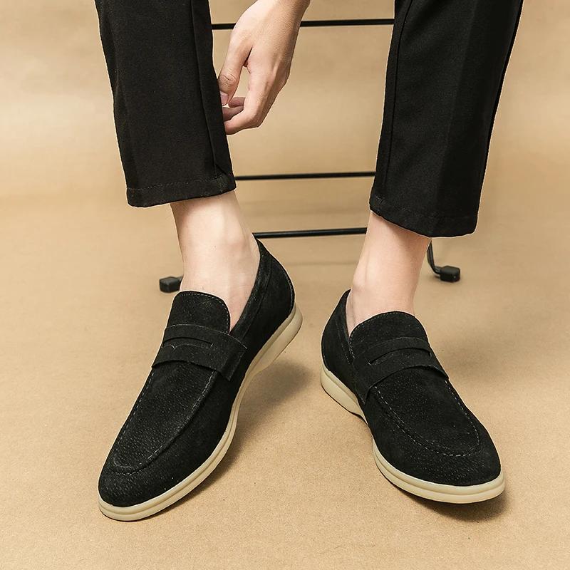 Spring Classic Cow Suede Simple Men's Loafers Soft Soles Comfortable Outdoor Casual Shoes British Style Formal Business Moccasin