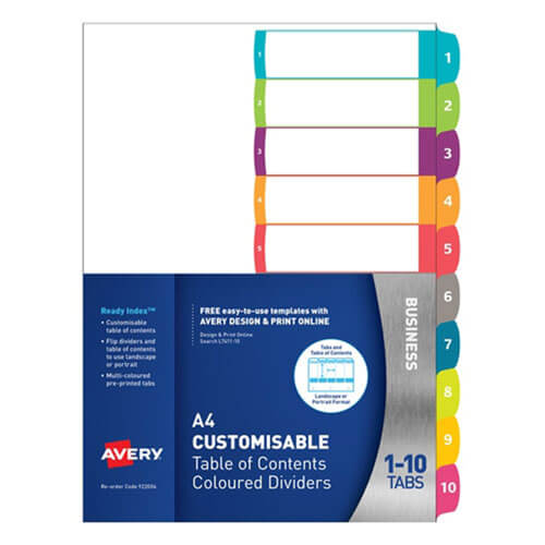 Avery Customisable Ready Index Dividers (A4) (1-10 Tab)