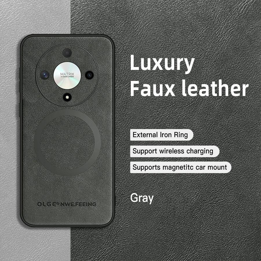 For Honor X9B X8B PU Leather Magnetic Ring Soft Edge Anti-Drop Anti-Fingerprint Phone Case