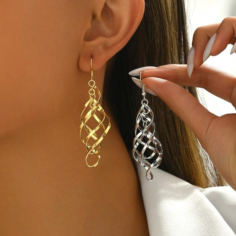Temperament Personality Geometric Hollow Earrings Twisted Rhombus Triple Wrap Ear Hook Earrings Women