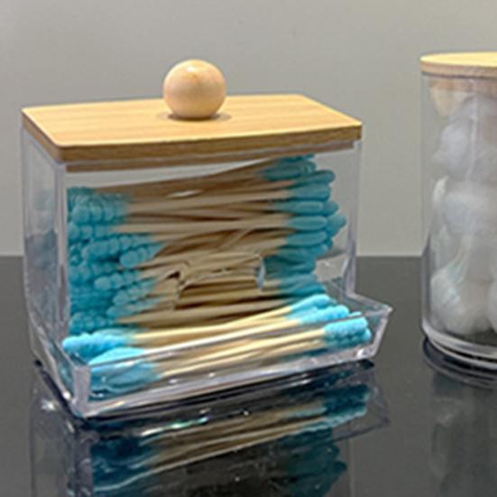 Cotton Swab Storage Box Transparent with Lid Dustproof Square Thickened Large Capacity Lightweight Space-saving Home Dorm Cotton Swab Dental