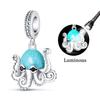 925 Silver Luminous Blue Ocean Series Octopus Starfish Charms Beads For Women Fit Bracelet DIY Jewelry Gifts