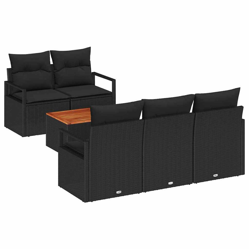 Garden Sofa Set with Cushions 6 pcs Black Poly Rattan