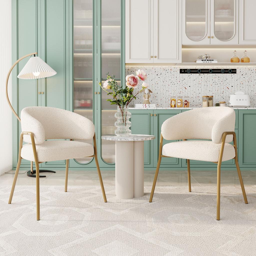 White Dining Chair Modern Lamb Velvet Spray Gold Dining Chair In Gold-Finish (2 Pcs), Dining Chair with Golden Legs