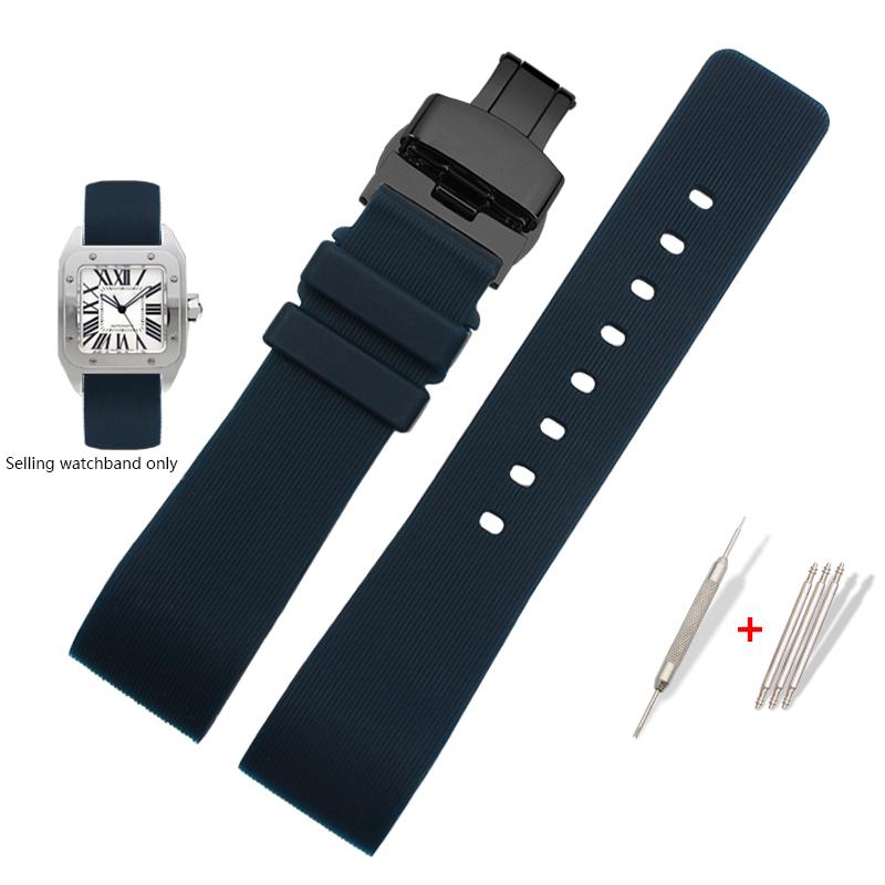 Watch Strap for Cartier Sandoz Santos 100 W20073X8 W20106X8 W2020008 Silicone Rubber Bracelet Men Women Black Belt 20 23 25mm