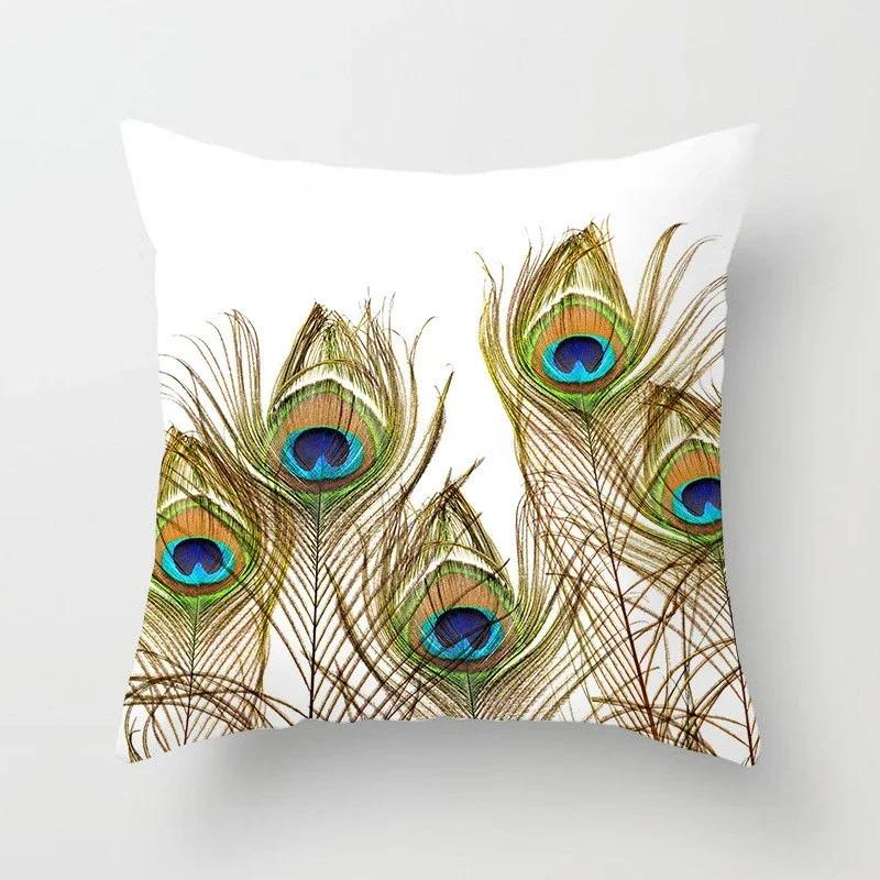 Peacock Feather Pattern Polyester Cushion Cover Throw Pillow Decorative Cushion Pillow Cover Sofa Decorative Pillow Cover