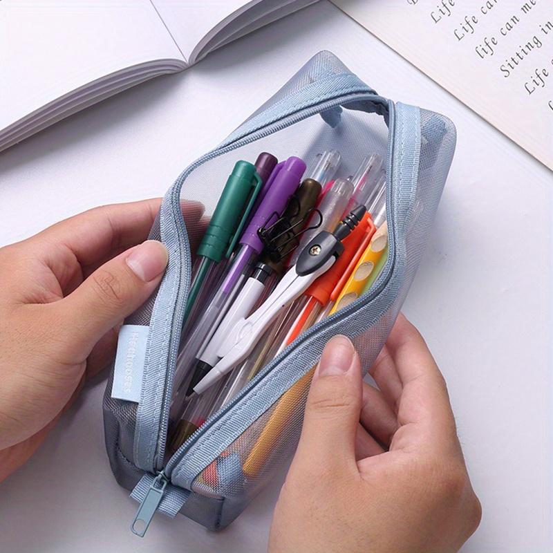 Průsvitné jednoduché síťované pouzdro na pero, studentské pouzdro na psací potřeby, velkokapacitní přenosné úložné pouzdro na pero, studijní potřeby