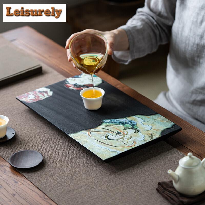 Dream Back Dunhuang Rectangular Dry Brew Table Tea Tray Solid Wood Pot Bearing Plate Household Small Pot Base Kung Fu Tea Set