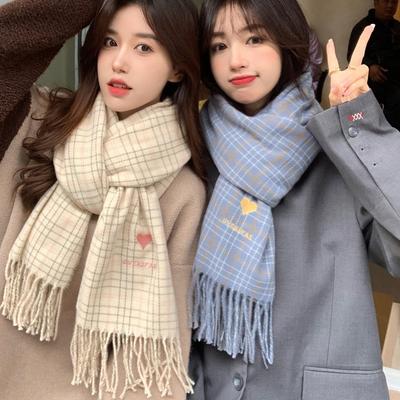 Liebe Beige Karomuster Schal Damen Herbst und Winter Neu Koreanischer Stil Student Imitation Kaschmir Schal Zwei-Zweck-Schal