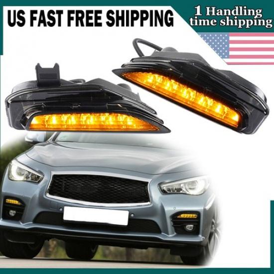 Sequential LED Signal Fog Lights Fit For Infiniti Q50 Q50S Sport 2014-2020 19 US