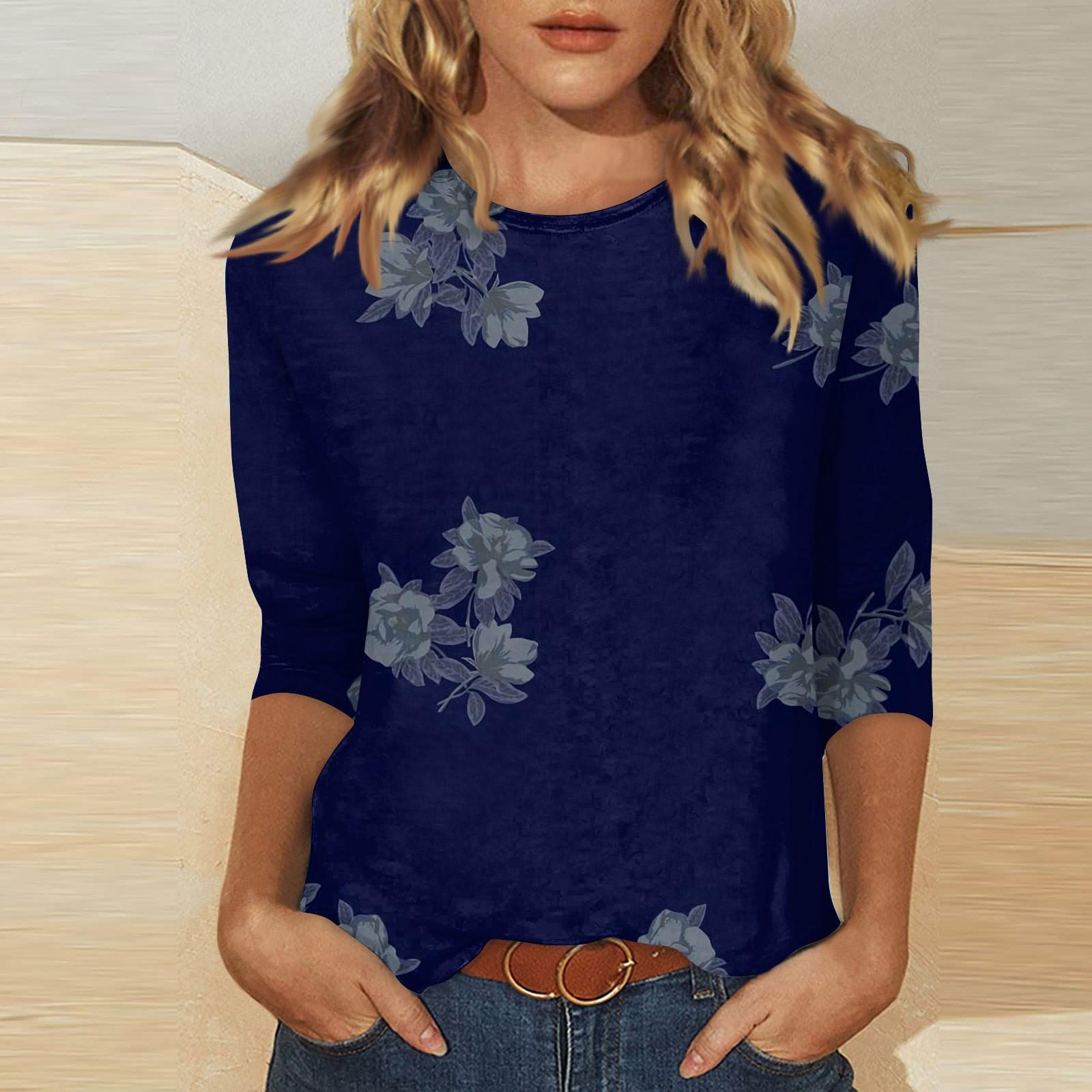 

Женские повседневные футболки с рукавом 3/4, топы с круглым вырезом XXL синий