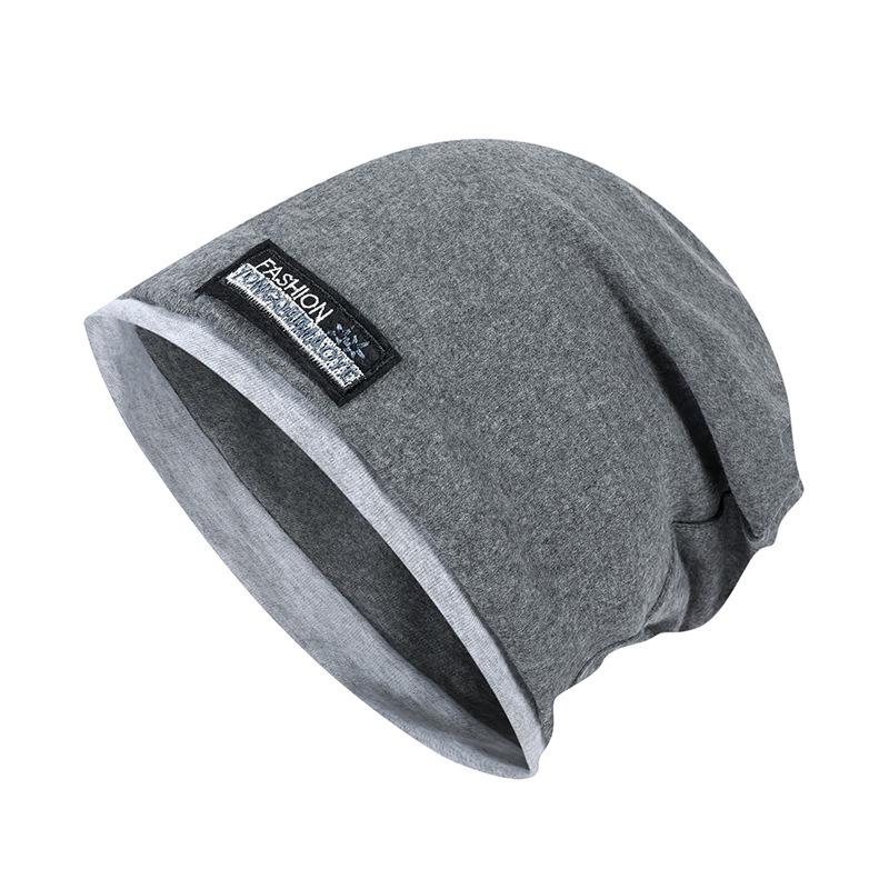 Unisex Korean-Style Double Layer Slouchy Beanie - Autumn/Winter Solid Color with Cloth Label