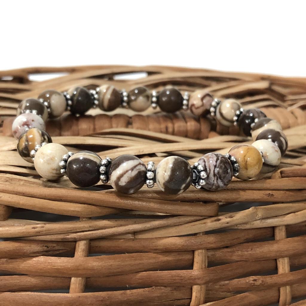 8mm Natural Peanut Wood Jasper Gemstone Beads Jewelry Handmade Charm Bracelet 7.5" For Birthday Gift CSB-2