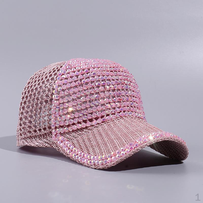 Mesh Rhinestone Baseball Cap Breathable Duckbill Adjustable Summer Beach Sun Hat Protection