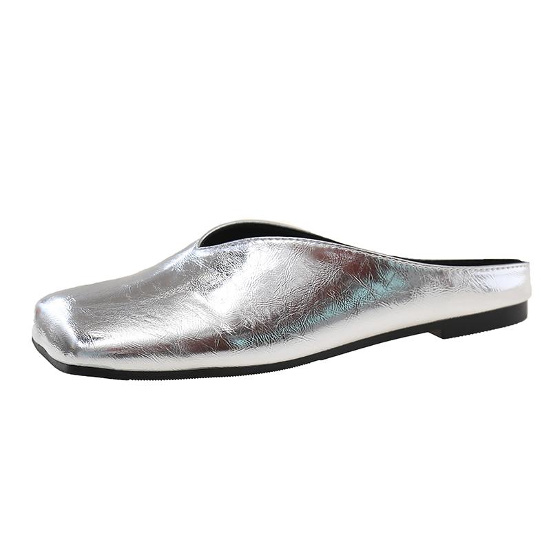 

Женские замшевые балетки, мюли, туфли с квадратным носком, с ремешком на пятке, тапочки, повседневные сандалии, тренд 2025, летнее платье, шлепанцы, уютные женские шлепки 42 серебряный